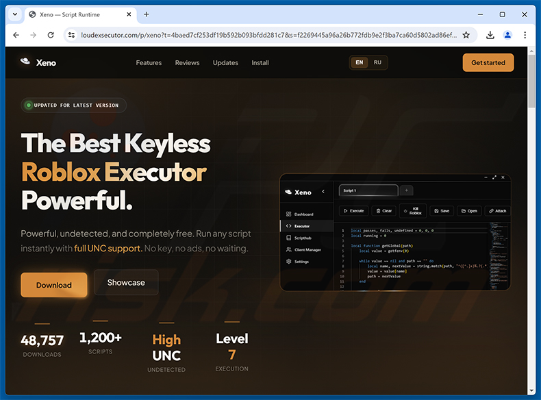 Misleidende site die nep Xeno verspreidt (loudexsecutor[.]com)