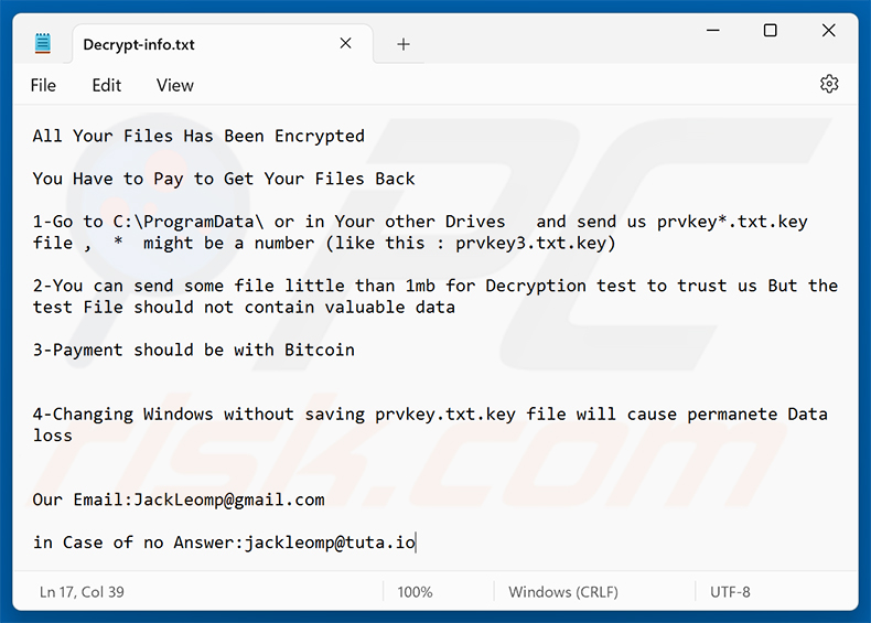 Grandeur ransomware losgeldbrief (Decrypt-info.txt)
