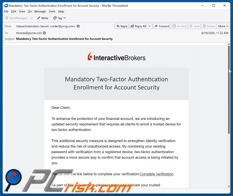 Interactive Brokers Two-Factor Authentication frauduleuze e-mail (GIF)