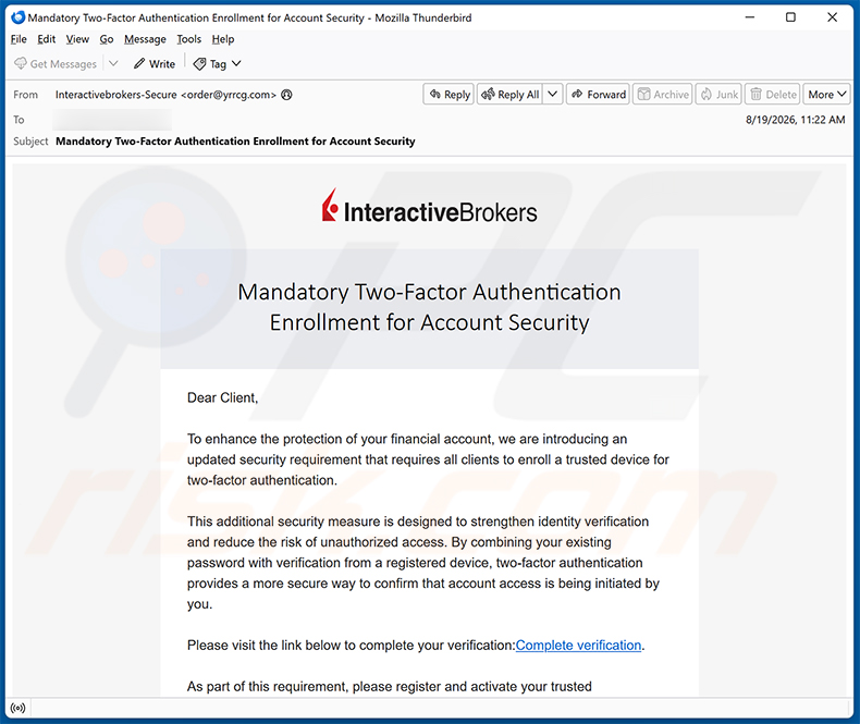 Interactive Brokers Two-Factor Authentication Email Scam e-mailspamcampagne