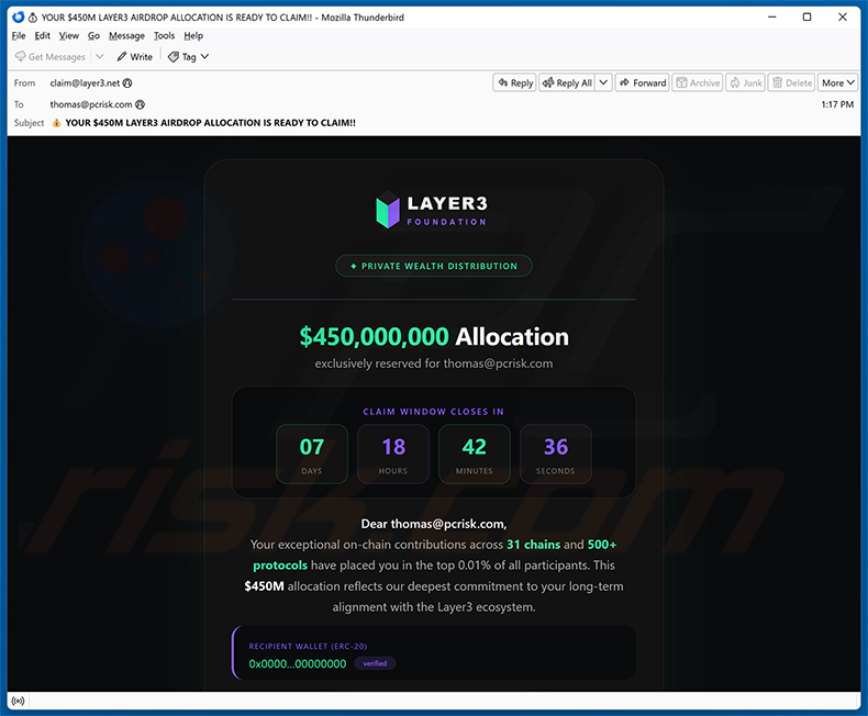 Layer3 Airdrop Email Scam e-mailspamcampagne