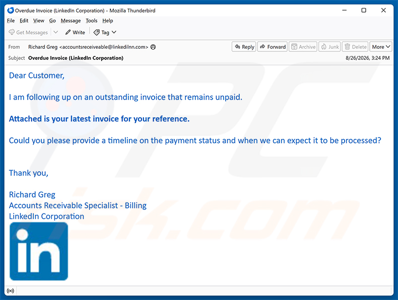 LinkedIn - Outstanding Invoice e-mailfraude