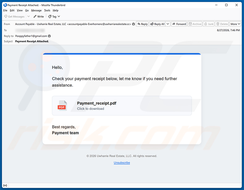 Payment Receipt Email Scam e-mailspamcampagne