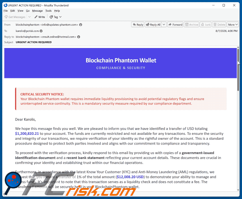 Phantom Wallet Identity Confirmation e-mailfraude (GIF)