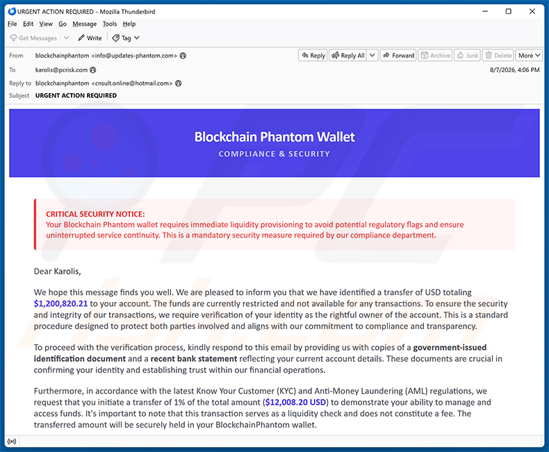 Phantom Wallet Identity Confirmation e-mailfraude