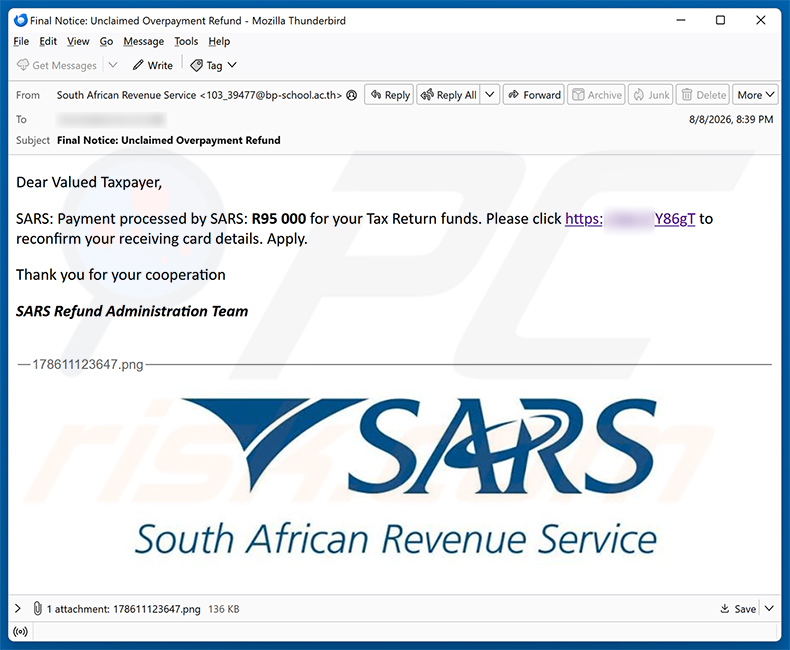 SARS Tax Refund Email Scam e-mailspamcampagne