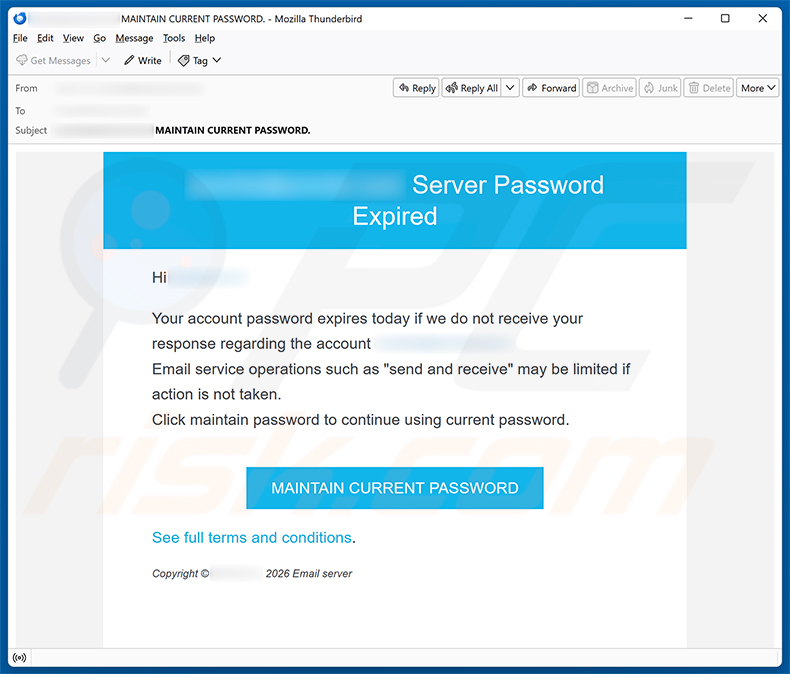 Server Password Expired Email Scam e-mailspamcampagne