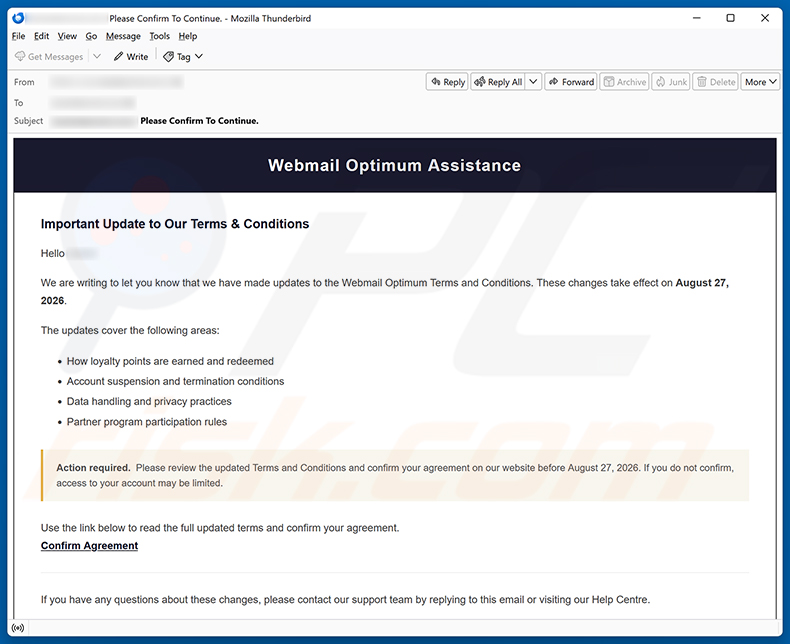 Webmail Optimum Terms and Conditions Update e-mailfraude e-mailspamcampagne