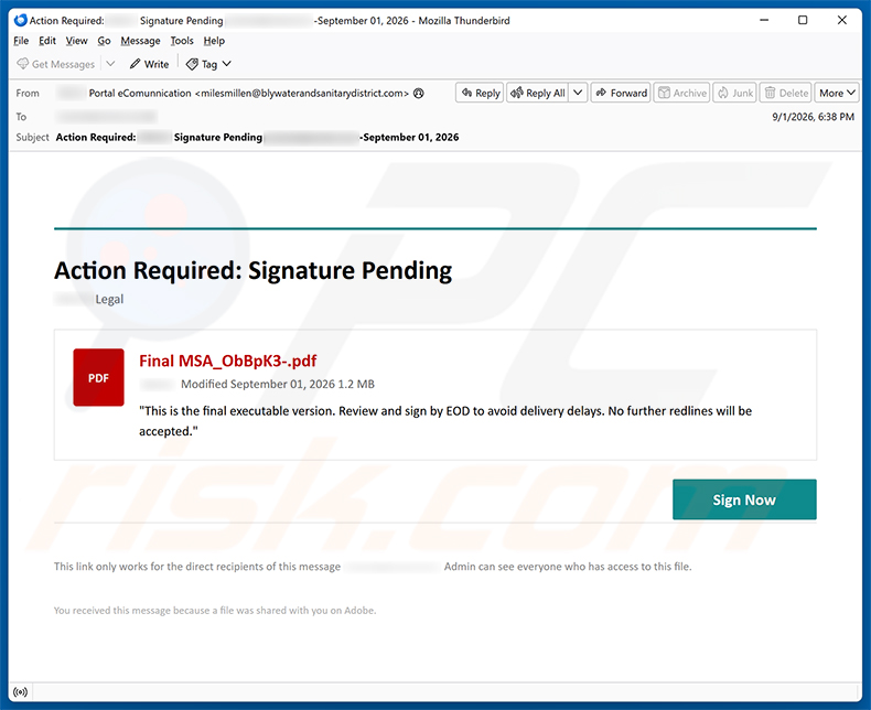 Action Required: Signature Pending spam-e-mailcampagne