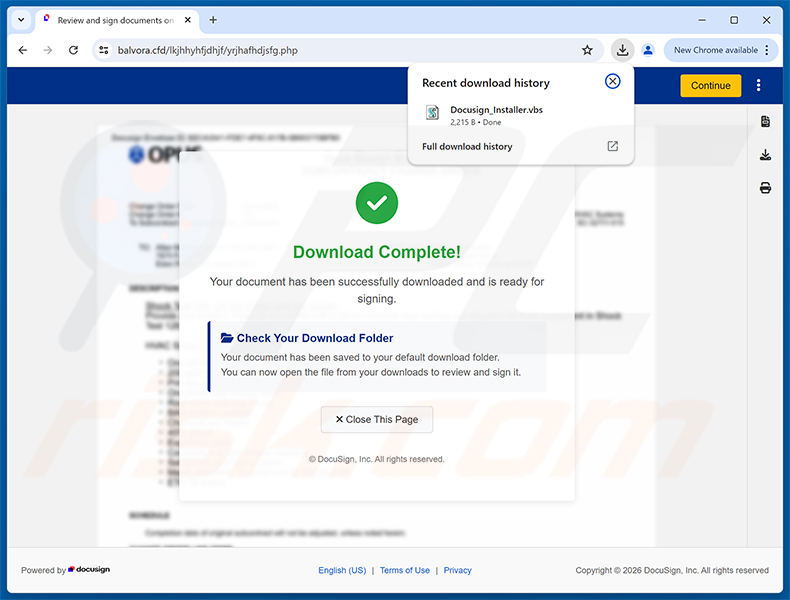 Kwaadaardige website gepromoot via de Action Required: Signature Pending spamcampagne