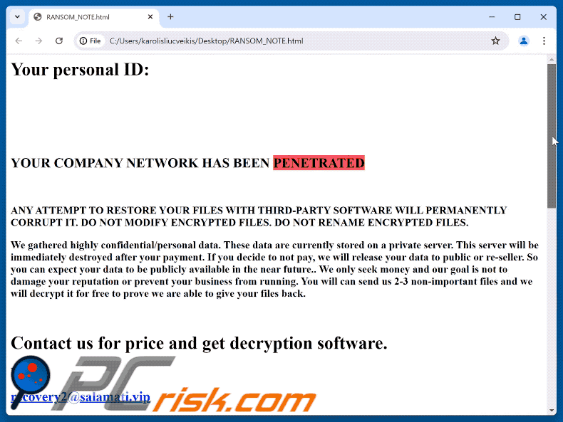 Losgeldbericht van Altair Ransomware (RANSOM_NOTE.html)