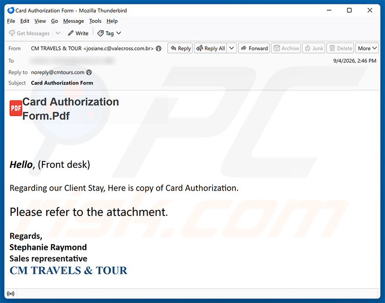 Card Authorization Form e-mailfraude e-mailspamcampagne