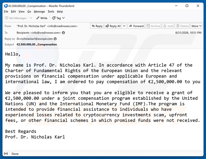 Compensation Program Email Scam e-mail spamcampagne