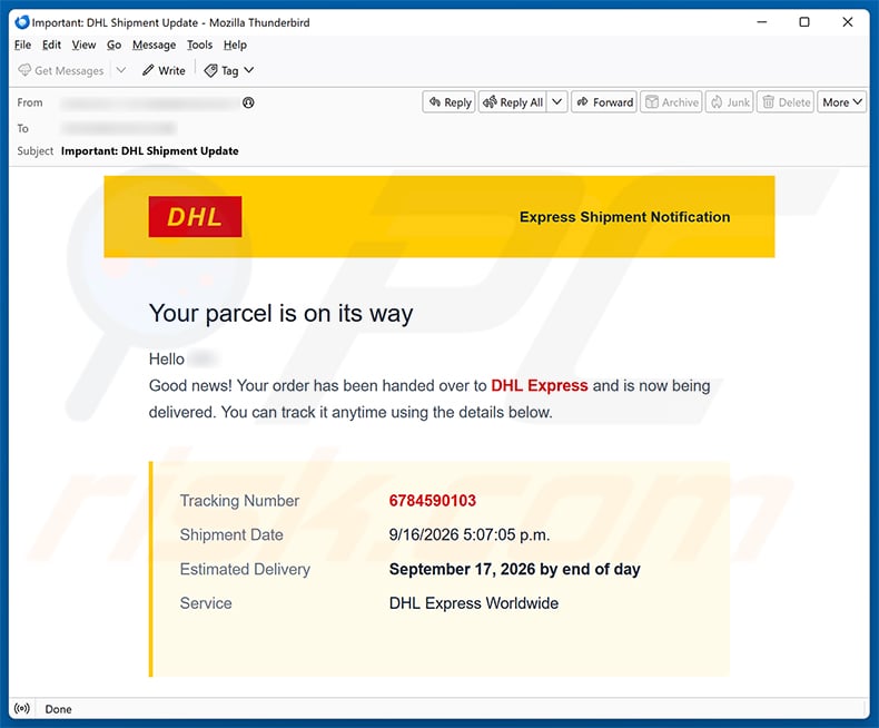 DHL Express Parcel Is On Its Way e-mailfraude spamcampagne