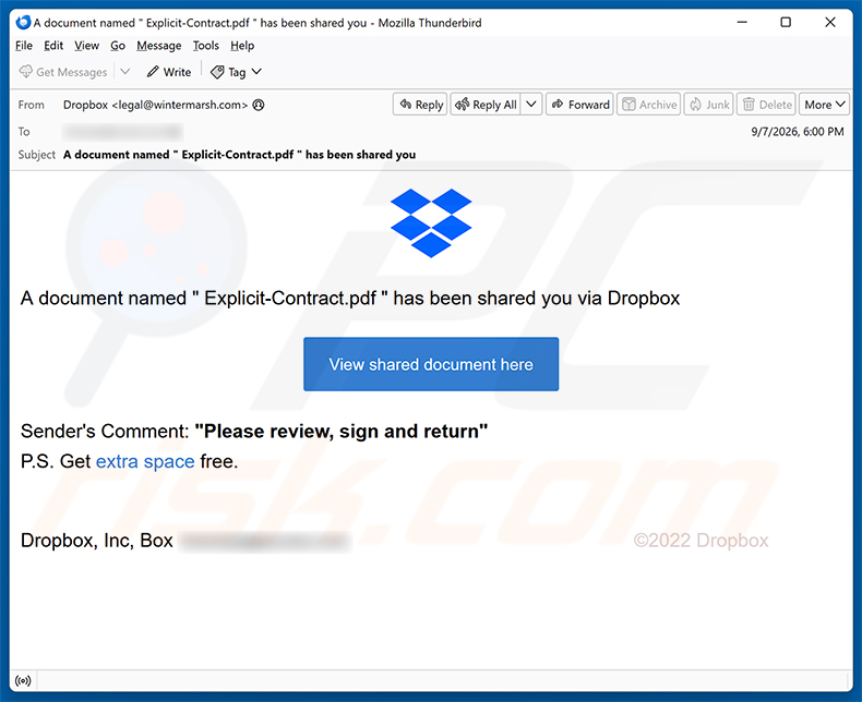 Document Has Been Shared You Via Dropbox e-mailfraude spamcampagne