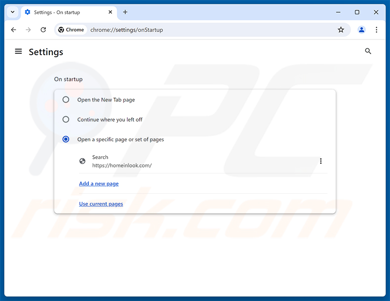 homeinlook.com verwijderen uit de Google Chrome-homepage