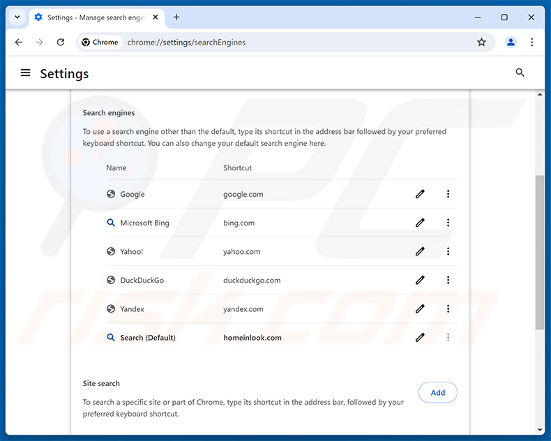 homeinlook.com verwijderen uit de standaard zoekmachine van Google Chrome