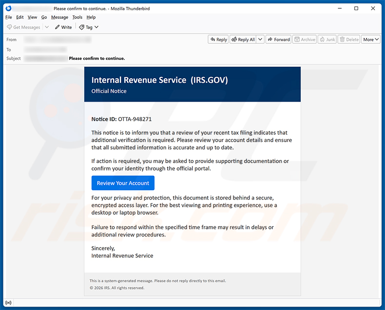 IRS Account Detail Verification e-mailvirus