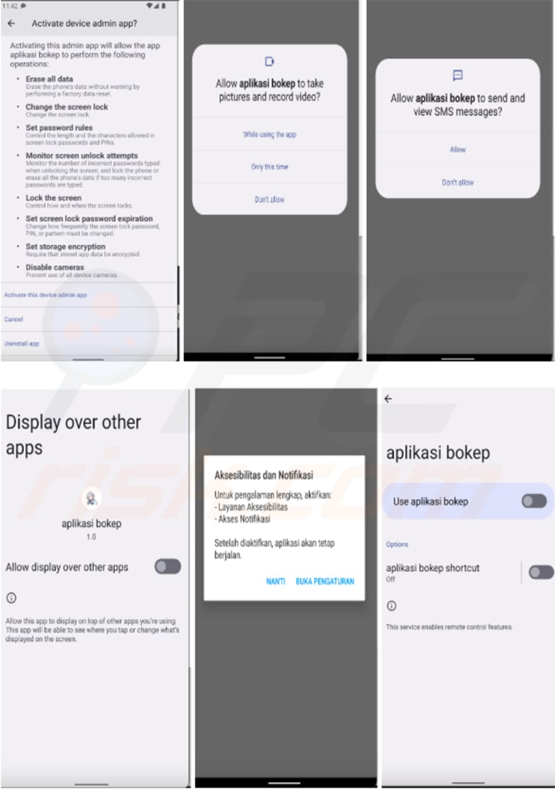 Mantax Otax malware permission requests