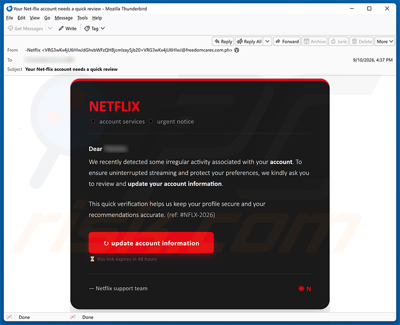 Netflix - Irregular Account Activity e-mailfraude