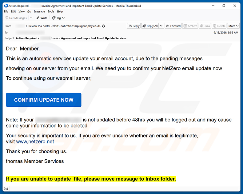 NetZero Email Update Scam e-mailspamcampagne