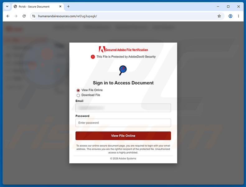 Protected Document Containing Invoice Information phishingpagina
