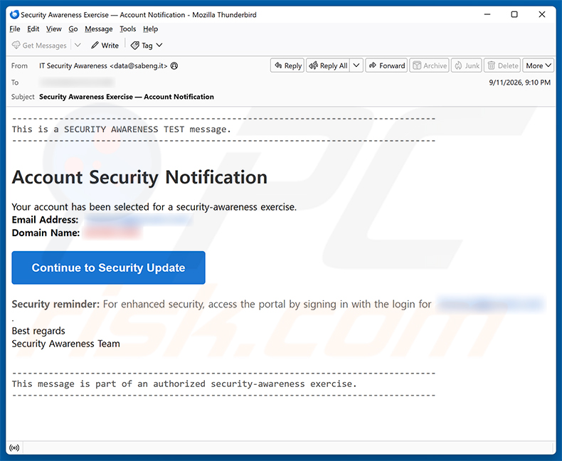 Security Awareness Exercise Email Scam e-mailspamcampagne