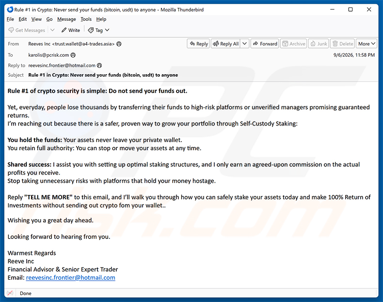 Self-Custody Crypto Staking e-mailspamcampagne