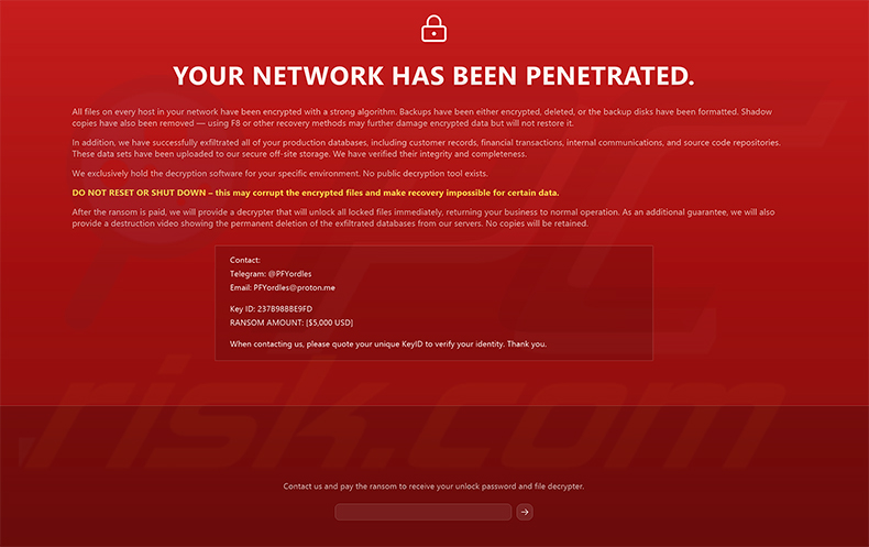 Sword ransomware schermvergrendeling op volledig scherm