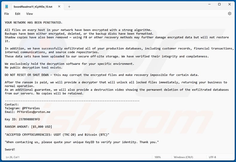 Sword ransomware losgeldbrief (SwordReadme!!![random_string].txt)