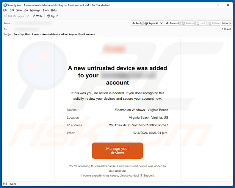 Untrusted Device Was Added To Your Account e-mailspamcampagne