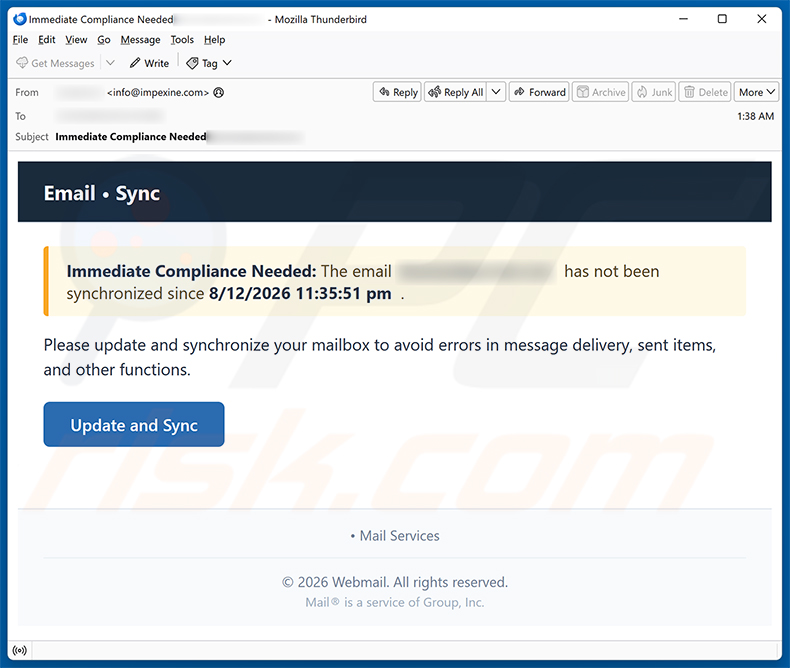 Update And Synchronize Your Mailbox e-mailfraude spamcampagne