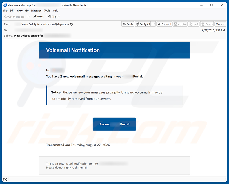 Voicemail Notification e-mailfraude e-mailspamcampagne