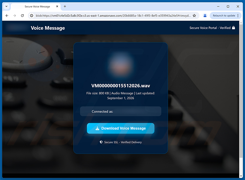 Voicemail Notification e-mailfraude phishingpagina