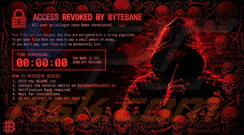 Bureaubladachtergrond van ByteBane ransomware