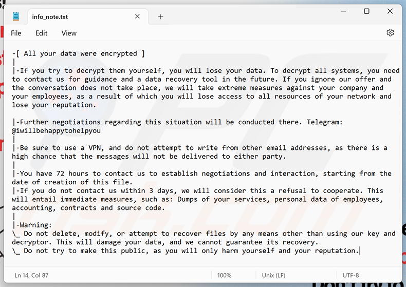 Losgeldbericht van Citrus ransomware (info_note.txt)