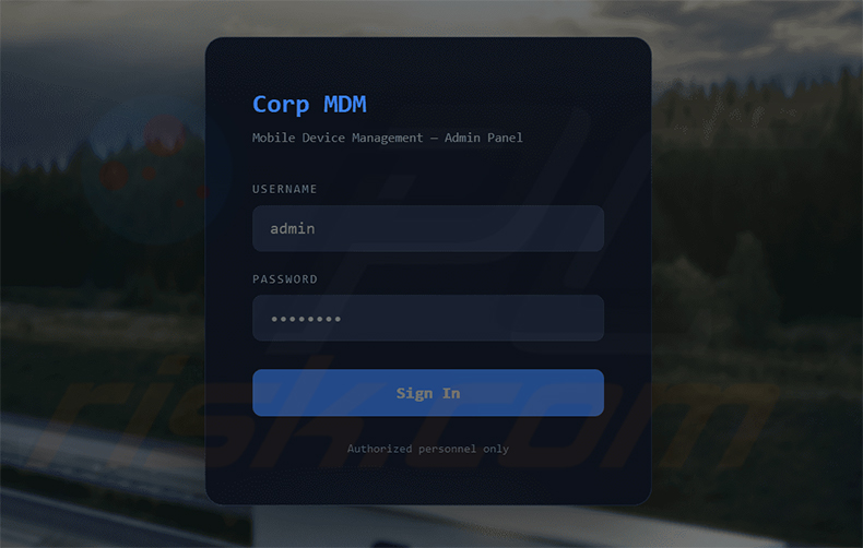Beheerderspaneel van Corp MDM Android-spyware - bron haveibeensquatted.com