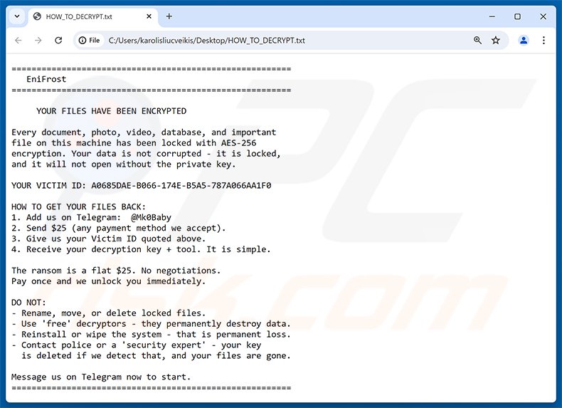 Losgeldbrief van EniFrost ransomware (HOW_TO_DECRYPT.txt)