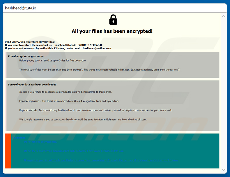 Pop-up met losgeldbericht van Has ransomware