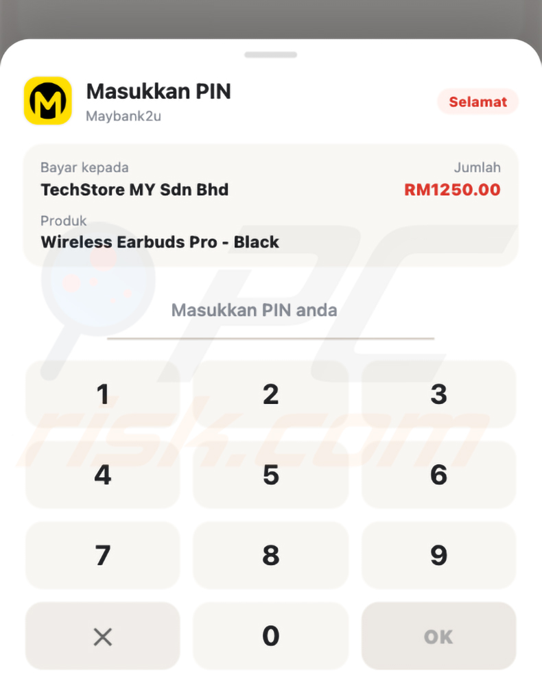 Nep-afrekenoverlay van Hirudo met de huisstijl van Maybank