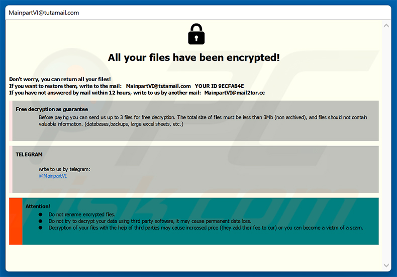 MAIN ransomware pop-up losgeldbericht