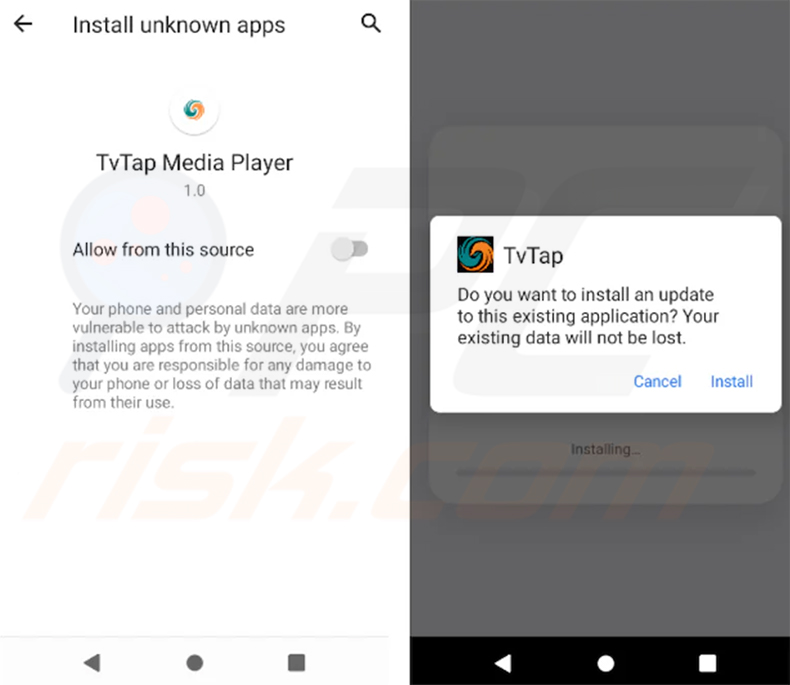 Vals TVTap-updatescherm van de RemControl banking trojan-dropper