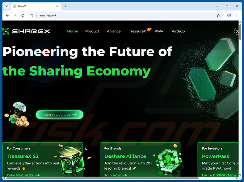 ShareX Airdrop fraude echte website (sharex.network)