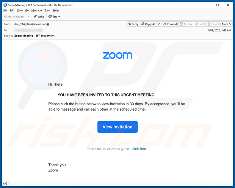 Zoom Meeting Invitation Email Virus e-mailspamcampagne