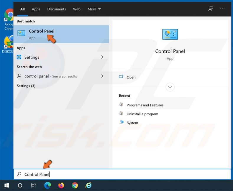 Open het startmenu en typ configuratiescherm, klik op het resultaat