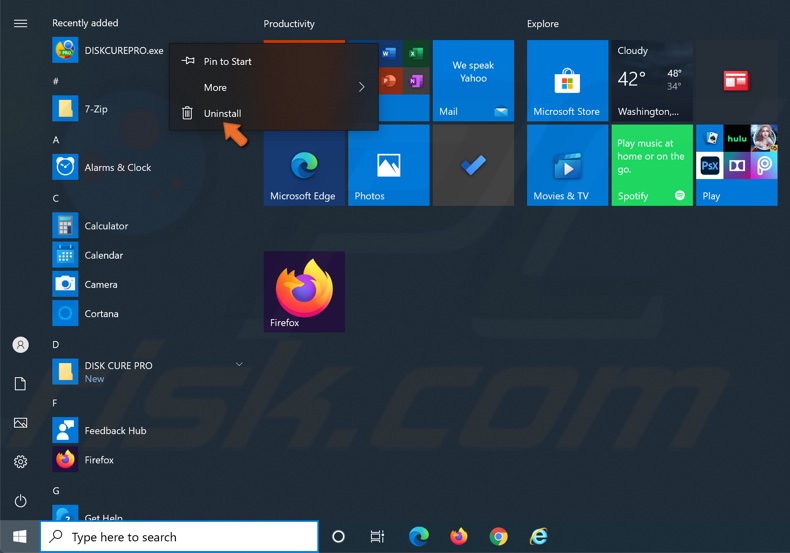 Selecteer de app in het startmenu