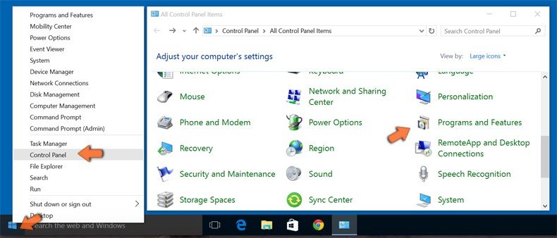 Toegang tot Programma's en Toepassingen (verwijdering) in Windows 10
