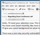 Oplichting via e-mail "Zero Day Security Vulnerability On Zoom App"