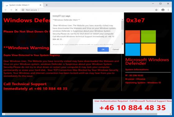 Oplichting via een pop-up met een "Windows Defender Alert (0x3e7)"